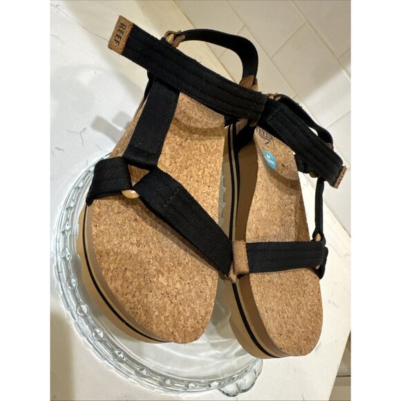 Reef Rem Hi Womens Platform Sandals Sz 8 Black Adjustable Straps Cork - MINT - Picture 3 of 14